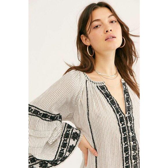 Free People Vagabond Embroidered Maxi Dress in White & Black, Size Small - Picture 2 of 9